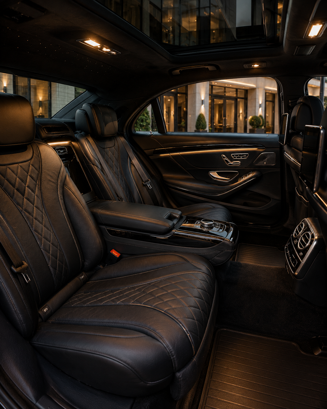 Luxury vehicle interior prepared for Sunrise Limousine passengers