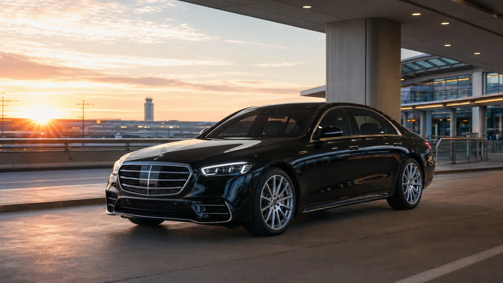Black Mercedes-Benz S-Class sedan for Newark Airport car service